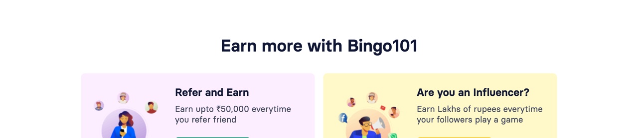 Two blocks on the operator's page reading Refer and Earn and Are you an Influencer